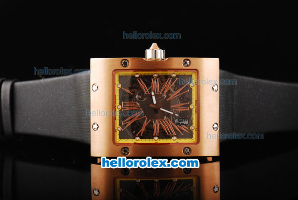 Richard Mille RM016 Rose Gold Case with Rose Gold Roman Markers and Black Leather Strap - Click Image to Close